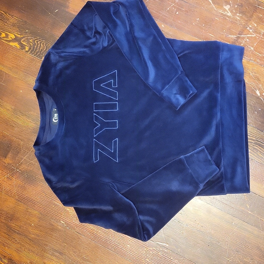 Zyia Active Navy Blue Velvet Sweatshirt, Size S, Gently Used
